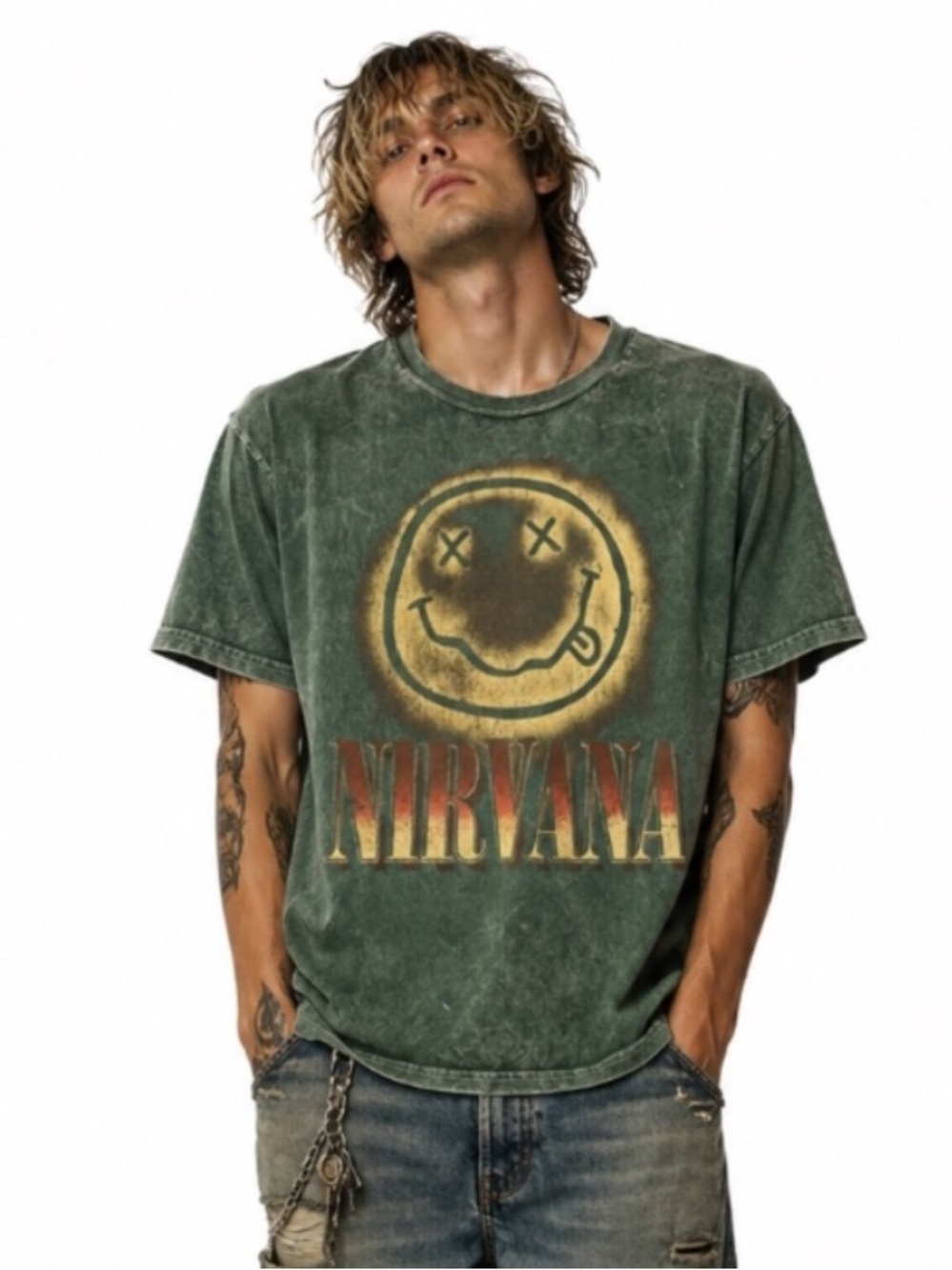Nirvana Shirt M Smiley Green